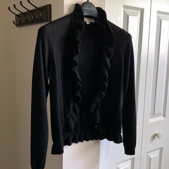 LOFT Black Ruffle Trim Cardigan PXS - Picture 2 of 8